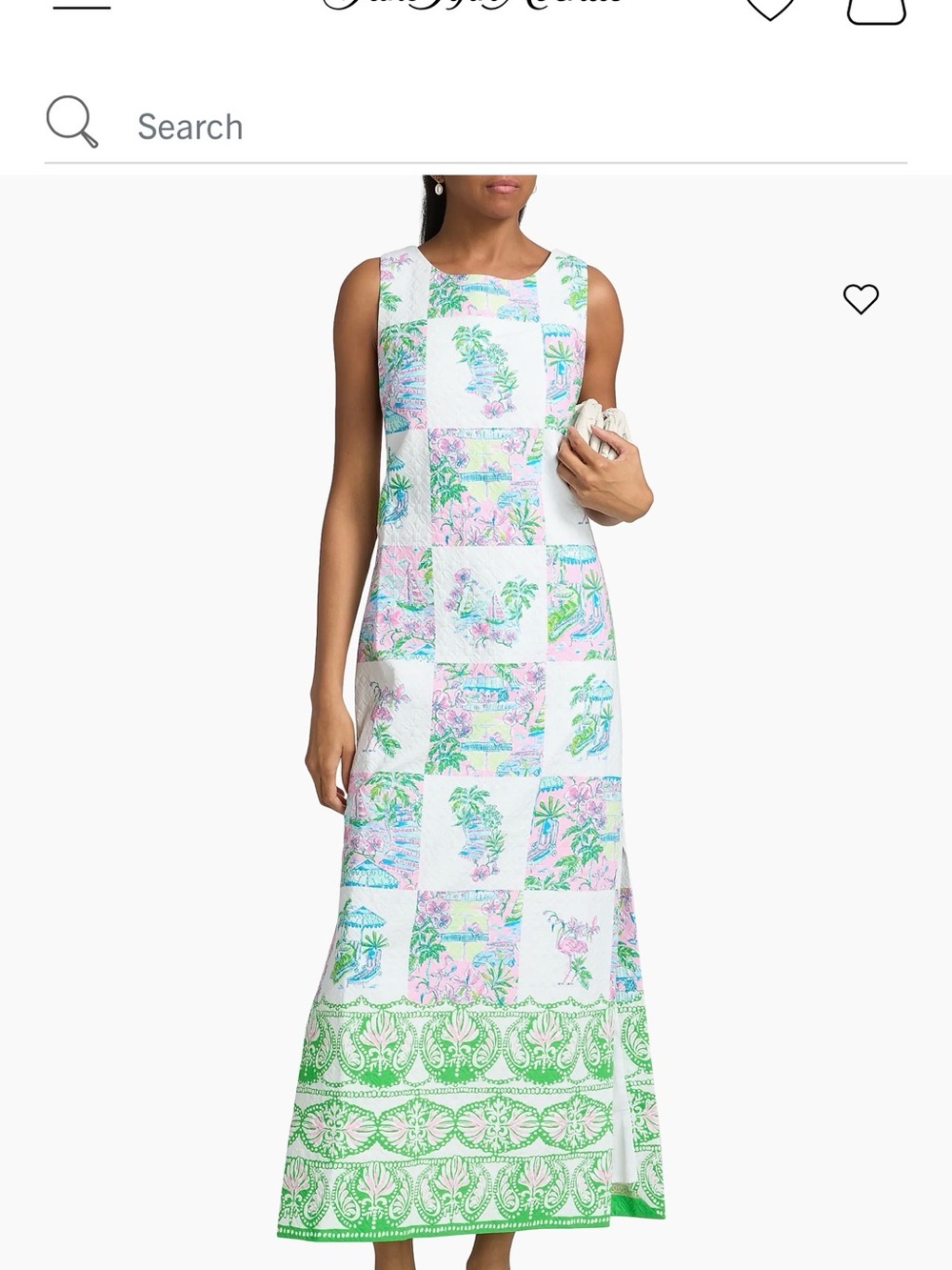 Lilly Pulitzer White Maxi Dress with Pink and Green Patchwork